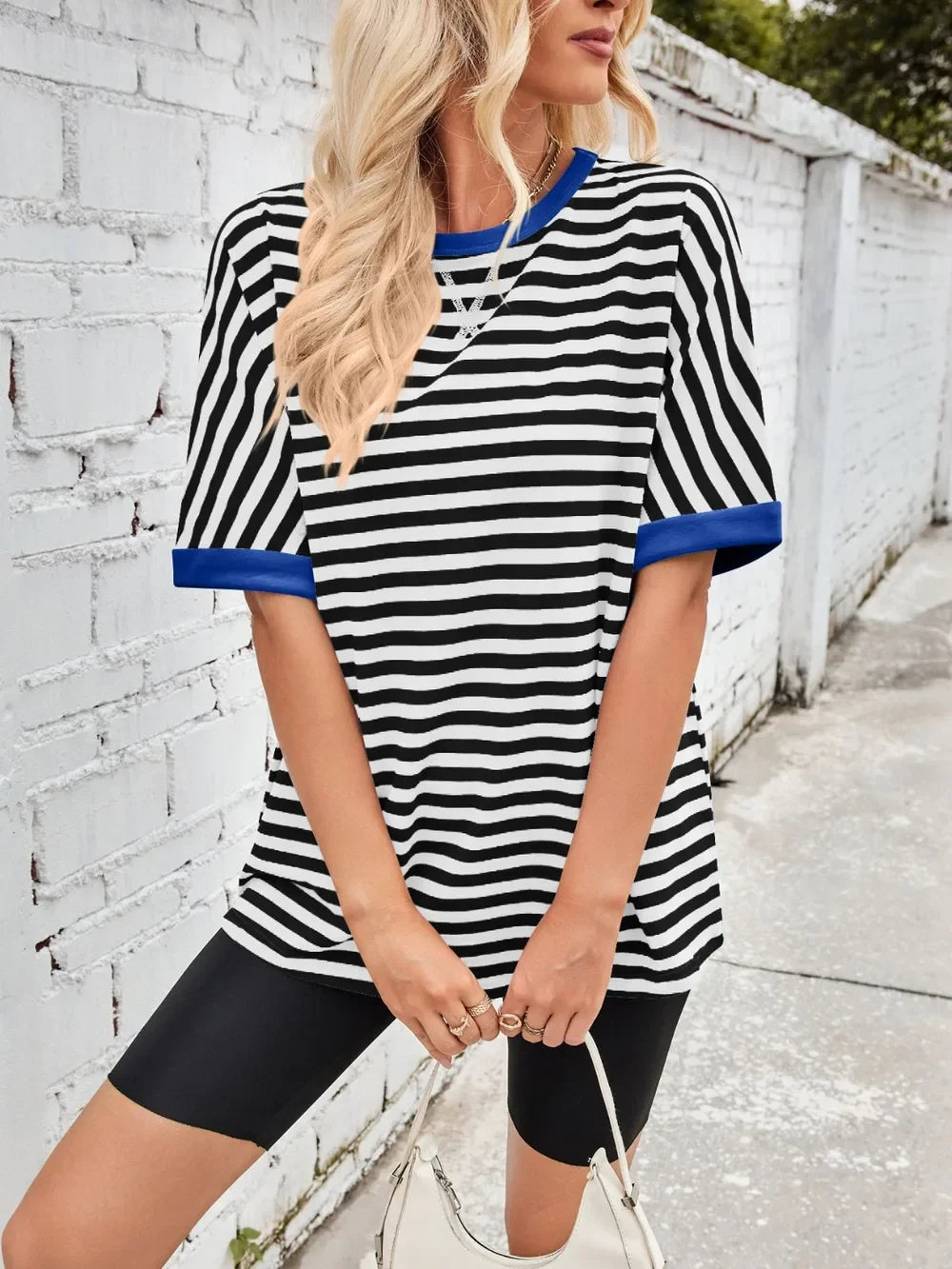 Lovelet Striped Round Neck Half Sleeve T-Shirt - Southern Shores Clothing