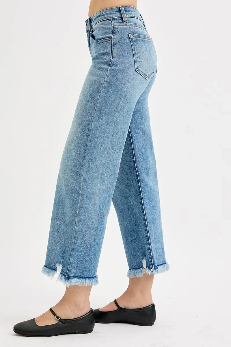 Plus Size Mid Rise Crop Wide Leg Denim Jeans With Stretch - Southern Shores Clothing