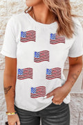 Sequined American Flag Patch Casual T Shirt - Southern Shores Clothing