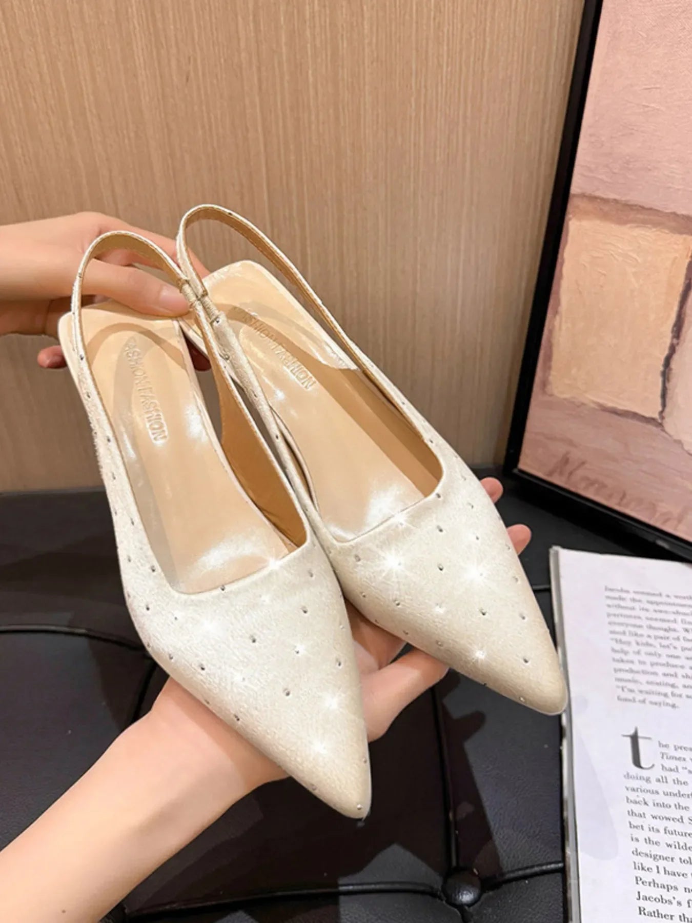 Pointed Toe Slingback Pumps With Rhinestones - Southern Shores Clothing