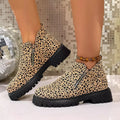 Leopard Platform Boots With Side Zip Mid Heel - Southern Shores Clothing