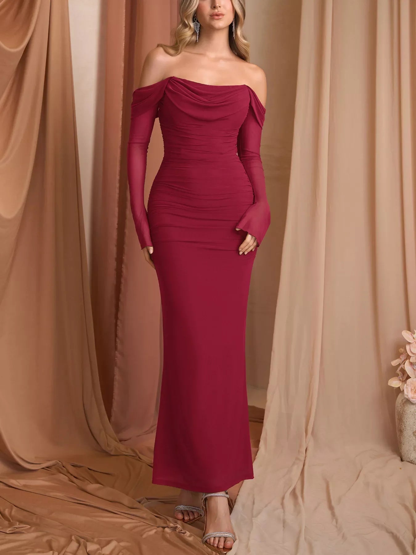 Off-Shoulder Ruched Mermaid Maxi Dress Formal - Southern Shores Clothing