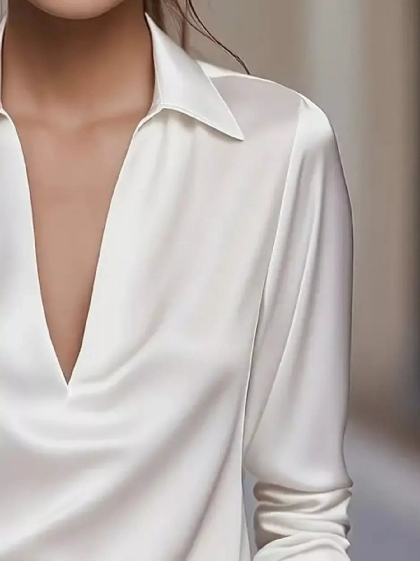 Satin Johnny Collar Long Sleeve Blouse Relaxed Fit - Southern Shores Clothing