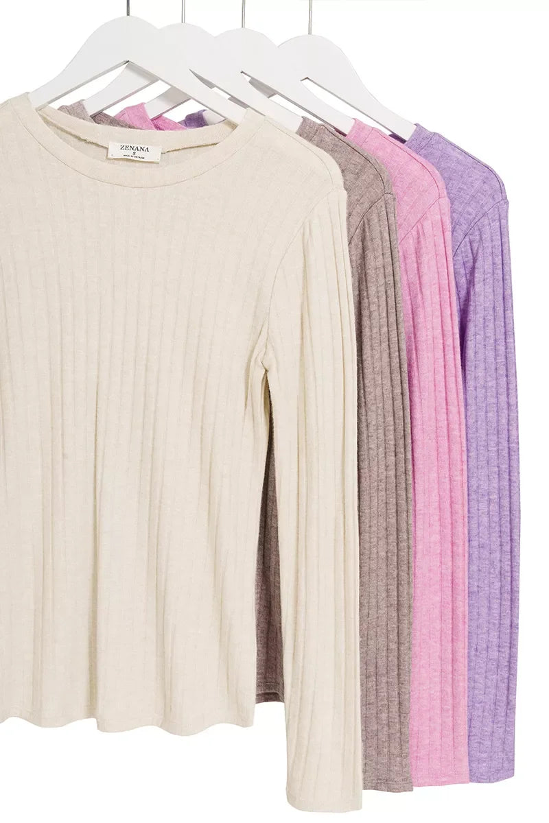 Ribbed Long Sleeve Crew Neck T Shirt With Stretch - Southern Shores Clothing