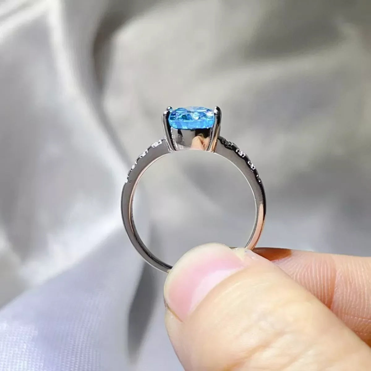 3 Carat Moissanite Oval Ring In Sterling Silver With Side Stones - Southern Shores Clothing