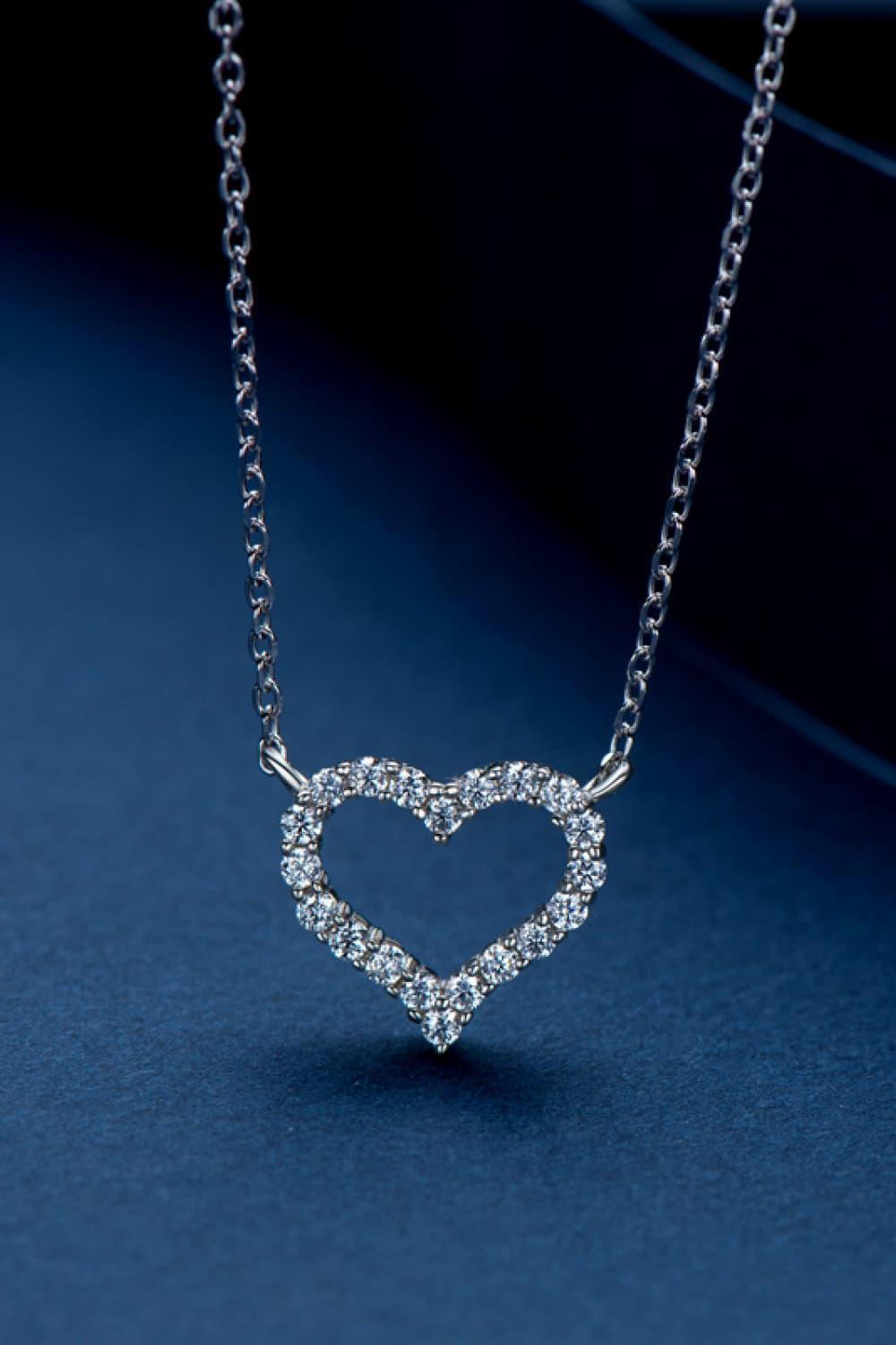 Moissanite Heart Necklace Platinum Plated Sterling Silver - Southern Shores Clothing