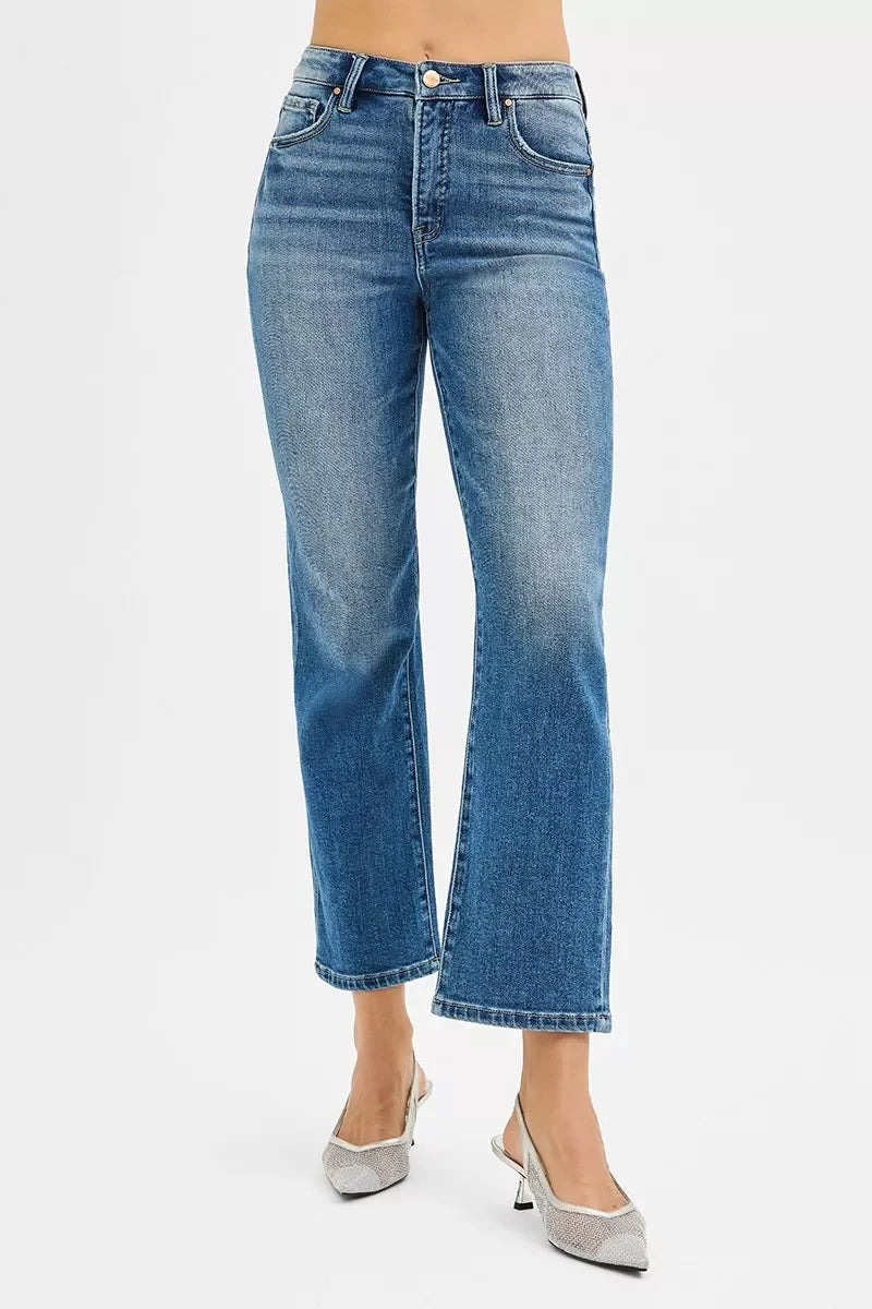 Tummy Control High Rise Crop Straight Denim Jeans - Southern Shores Clothing