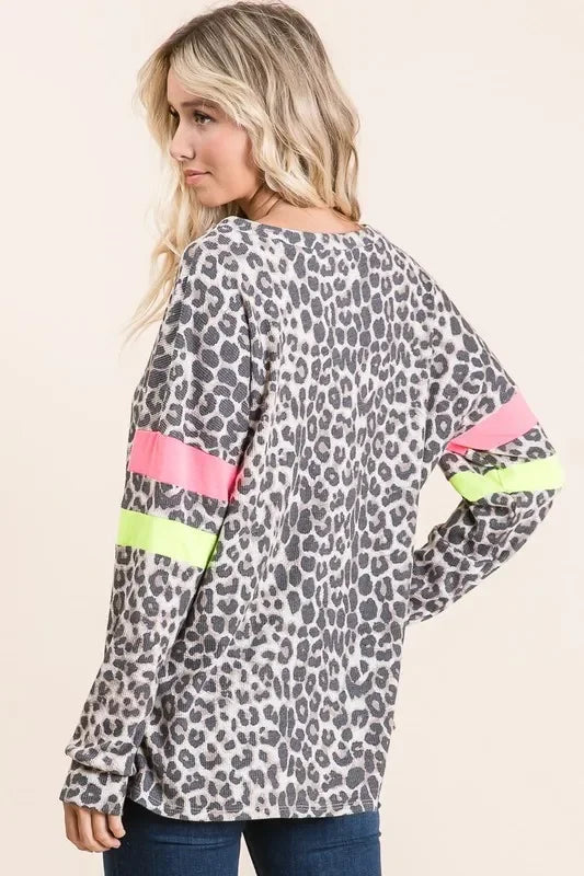 Leopard Thermal Top With Bold Block Detail - Southern Shores Clothing