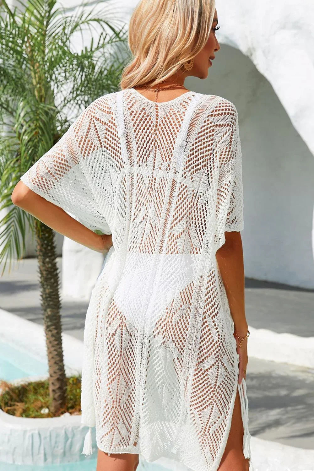 Tassel Openwork Stretchy Swim Cover Up One Size Beach - Southern Shores Clothing