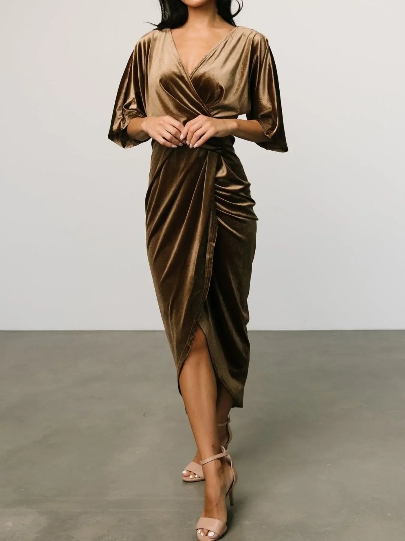 Coastal Ruched Surplice Half Sleeve Dress - Southern Shores Clothing