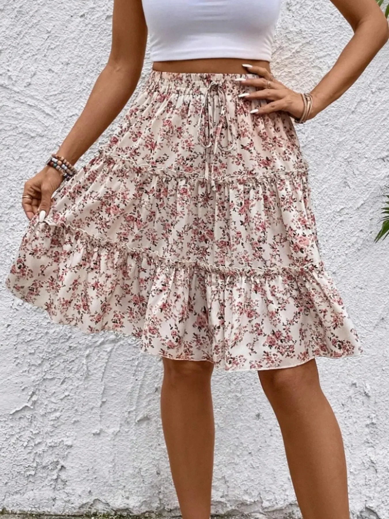 Floral Print Midi Skirt Lightweight Fabric - Southern Shores Clothing