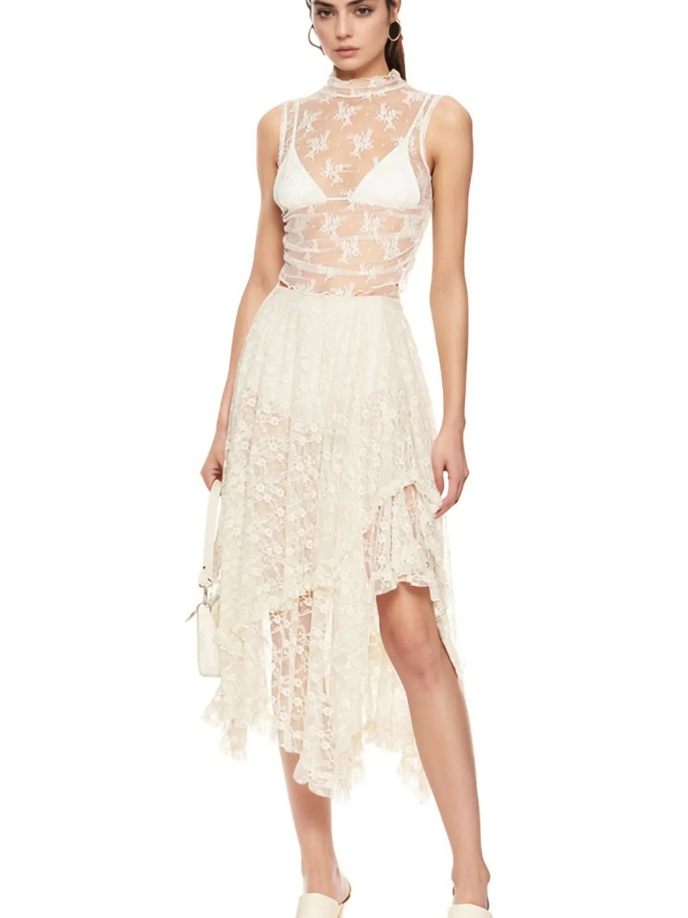 Asymmetrical Lace Midi Skirt Partially Lined - Southern Shores Clothing
