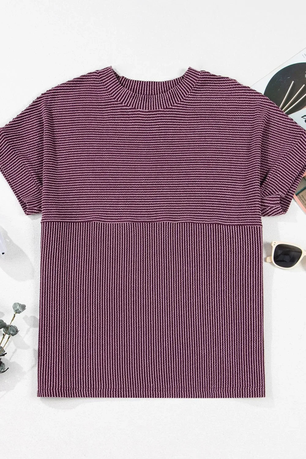 Corded Knit Mock Neck Short Sleeve T Shirt With Stretch - Southern Shores Clothing