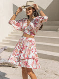 Floral Print Two Piece Half Sleeve Top and Layered Skirt Set - Southern Shores Clothing