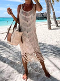 Sheer Fringe Stretchy Scoop Neck Swim Cover Up - Southern Shores Clothing