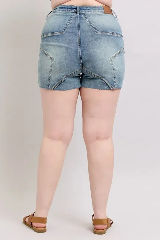 Plus Size Star Seam High Waist Denim Shorts - Southern Shores Clothing