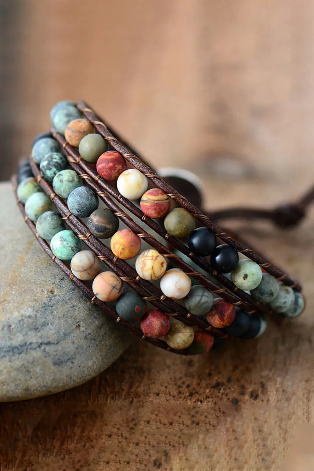 Triple Layer Beaded Agate Bracelet With Natural Stones - Southern Shores Clothing