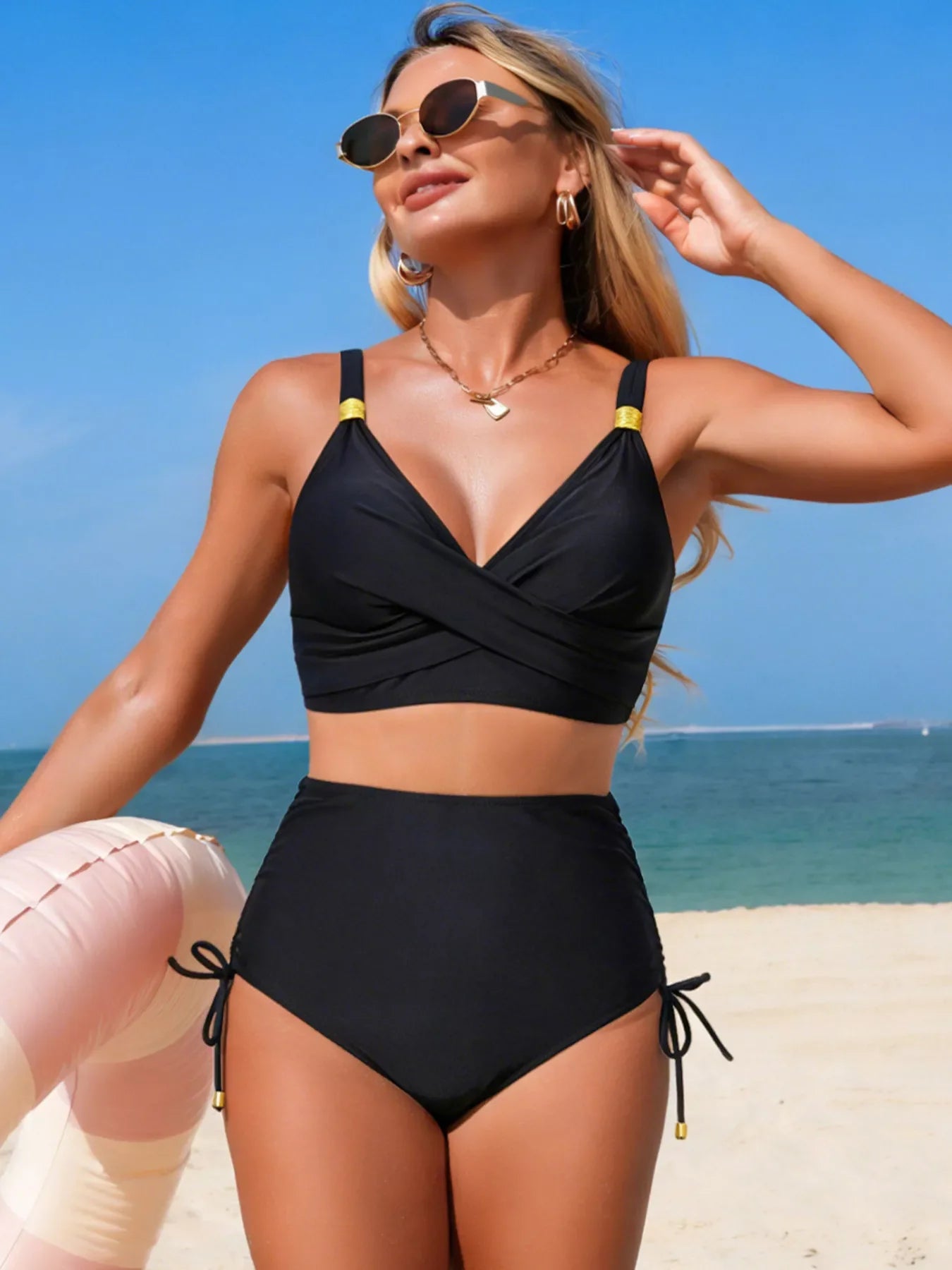 Crisscross High-Waisted Two-Piece Swim Set With Removable Padding - Southern Shores Clothing