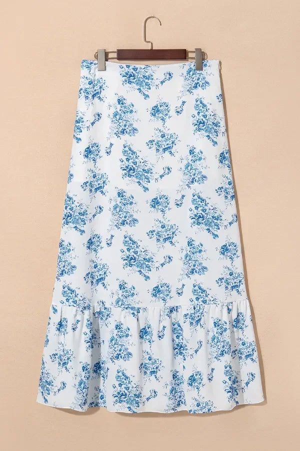 Split Asymmetrical Ruffled Printed Skirt - Southern Shores Clothing
