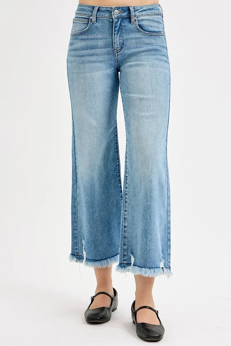 Plus Size Mid Rise Crop Wide Leg Denim Jeans With Stretch - Southern Shores Clothing