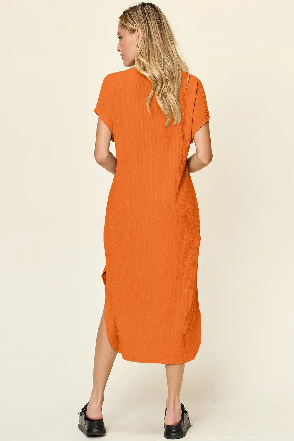 Versatile Round Neck Short Sleeve Slit Dress - Southern Shores Clothing