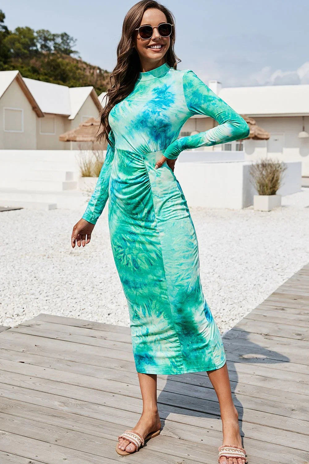 Tie Dye Mock Neck Long Sleeve Dress - Southern Shores Clothing