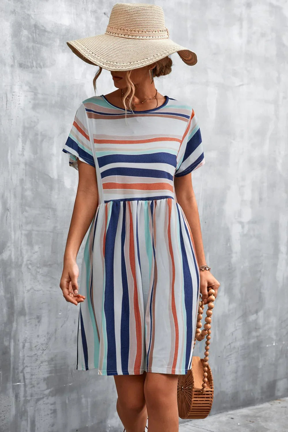 Striped Round Neck Dress - Southern Shores Clothing