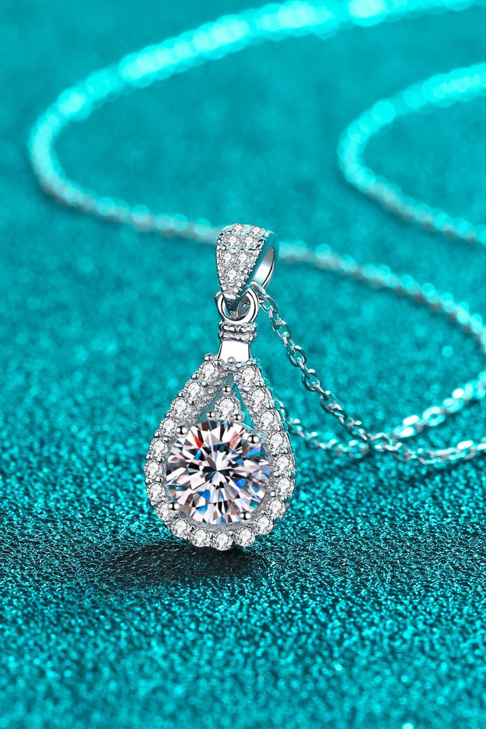 Teardrop Moissanite Halo Necklace In Sterling Silver - Southern Shores Clothing