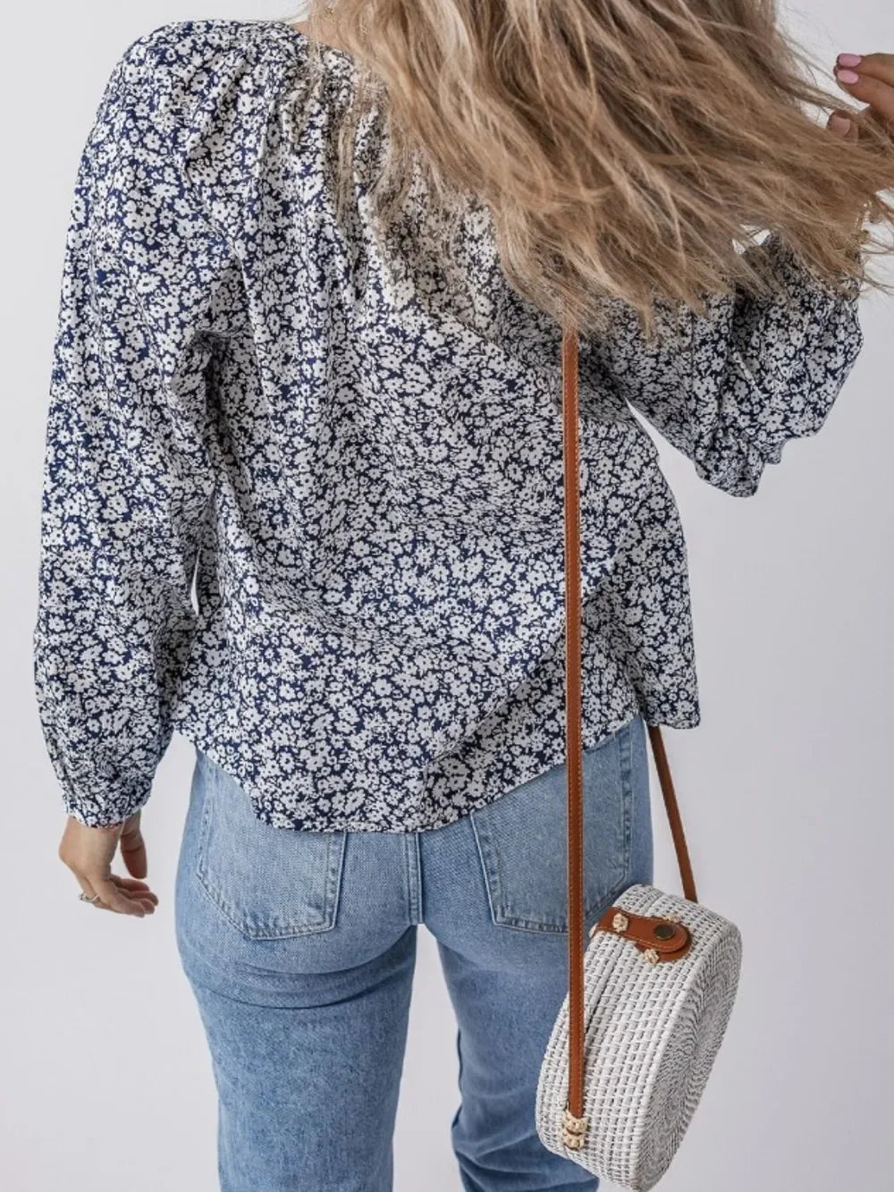 Elegant Floral Print Notched Long Sleeve Cotton Blouse - Southern Shores Clothing