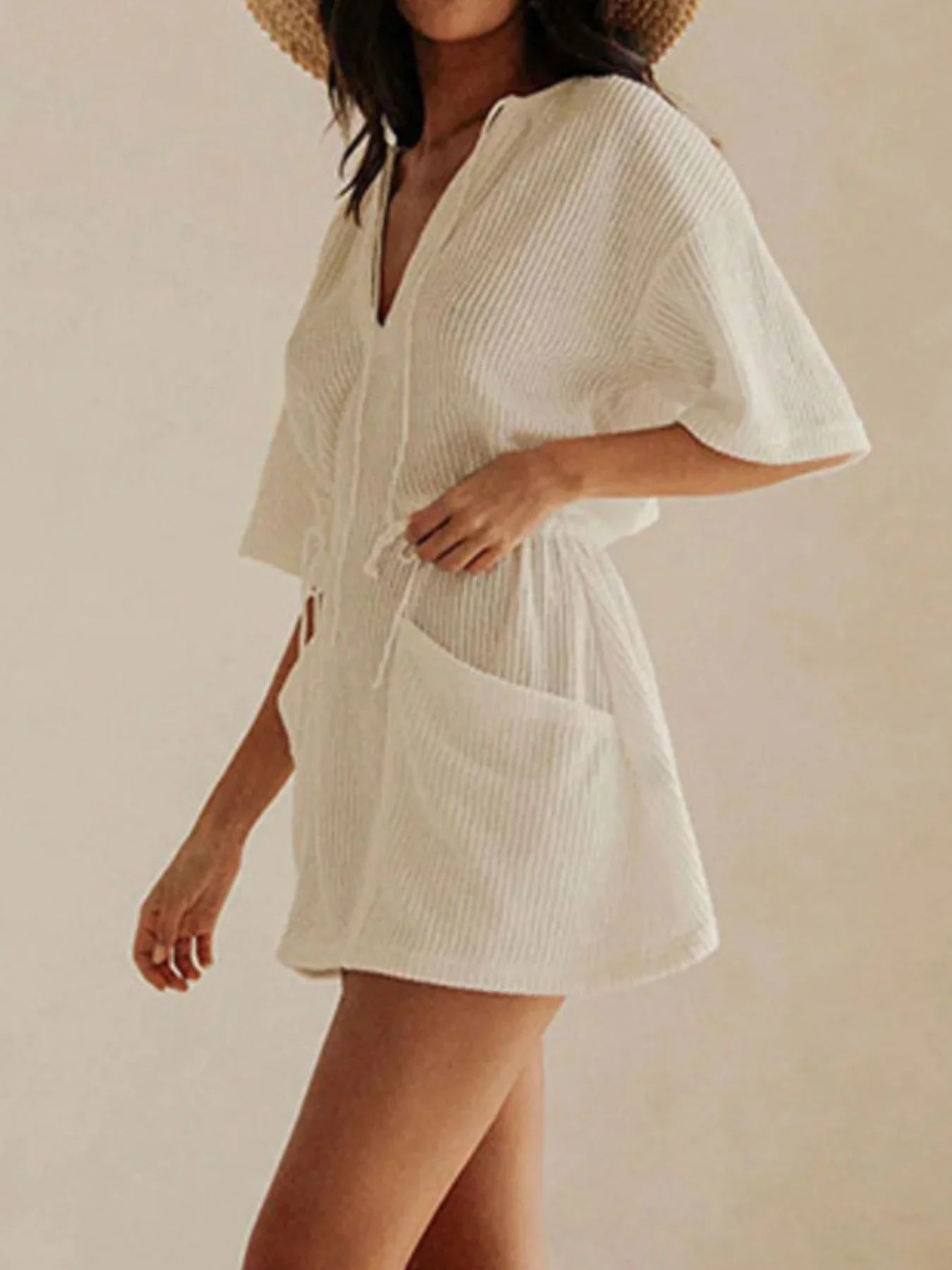 Relaxed Fit Half Sleeve Cover-Up Dress With Drawstring Waist - Southern Shores Clothing