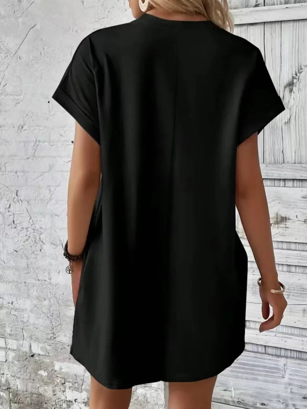 Pocketed Round Neck Short Sleeve Dress - Southern Shores Clothing
