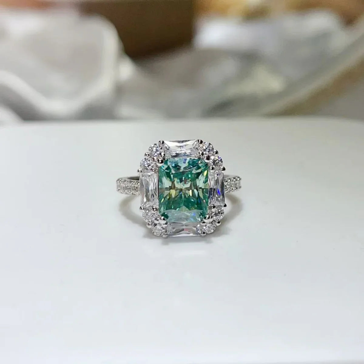 3 Carat Moissanite Ring In Sterling Silver With Halo Accents - Southern Shores Clothing