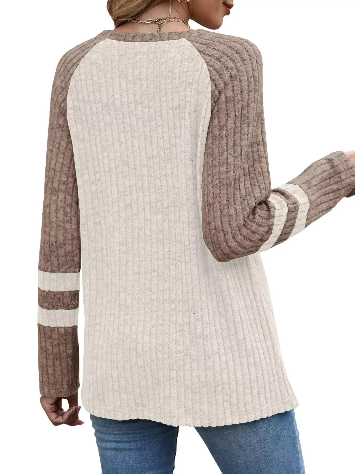 Ribbed Round Neck Raglan Sleeve Top - Southern Shores Clothing