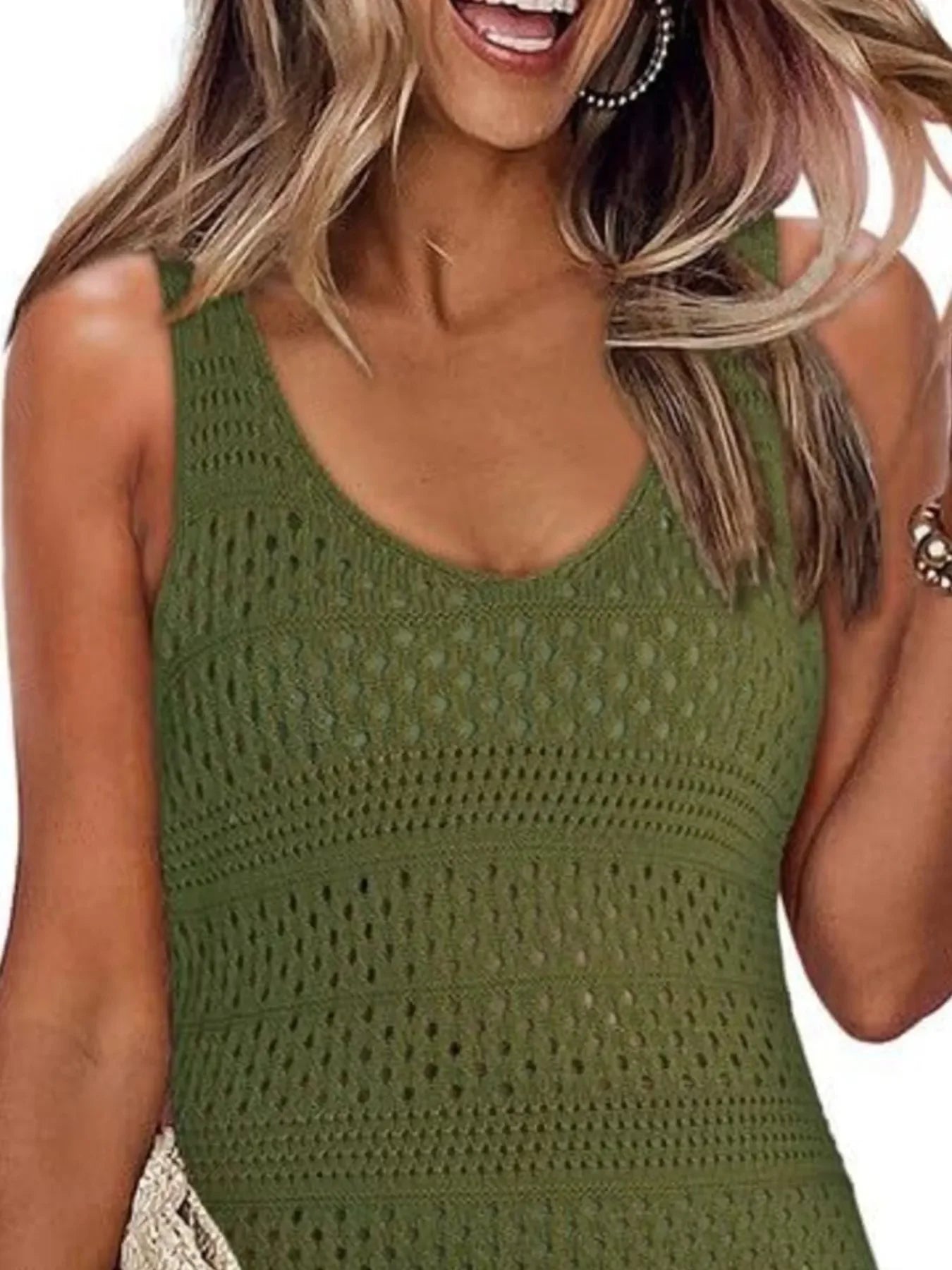 Crochet Knit Cover Up Dress With Side Slit - Southern Shores Clothing