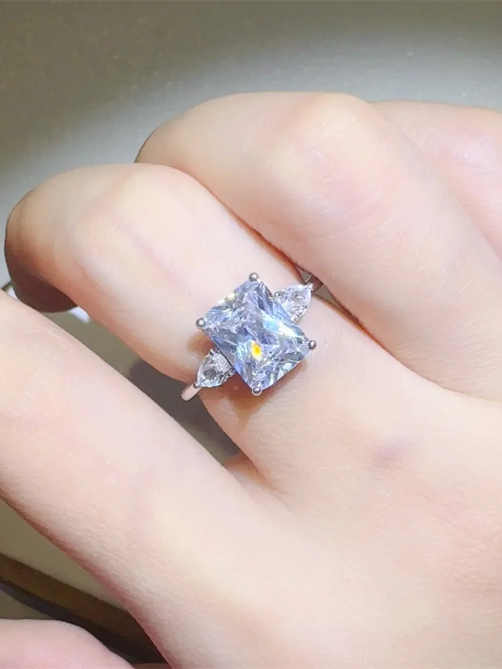 3 Carat Moissanite Sterling Silver Square Ring