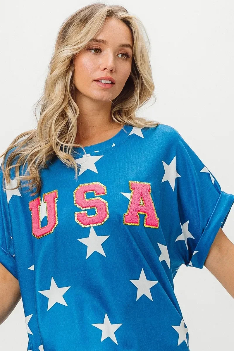 Fourth Of July Star Knit T Shirt Patriotic Celebration - Southern Shores Clothing