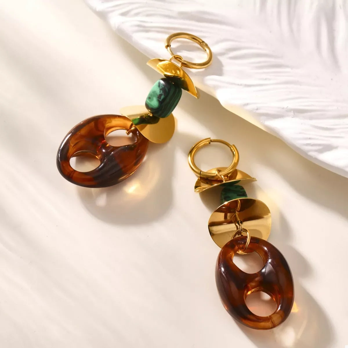 Geometric Drop Earrings With Turquoise In 18K Gold-Plated - Southern Shores Clothing