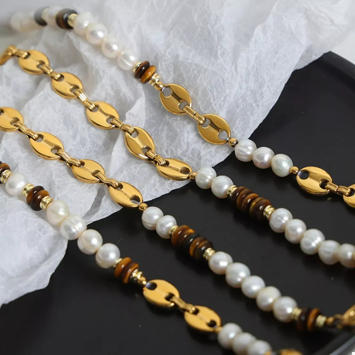 Tiger's Eye Freshwater Pearl Necklace, 18K Gold-Plated - Southern Shores Clothing