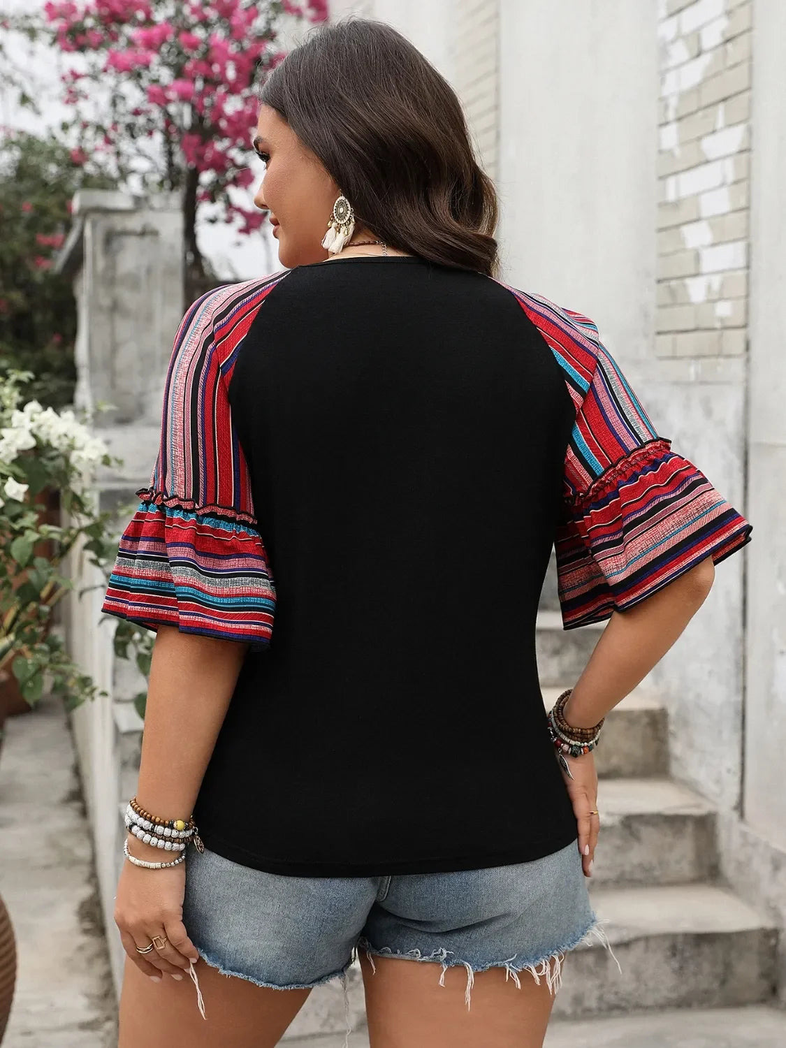 V-Neck Flounce Sleeve Top With Frill Detailing Casual Style - Southern Shores Clothing