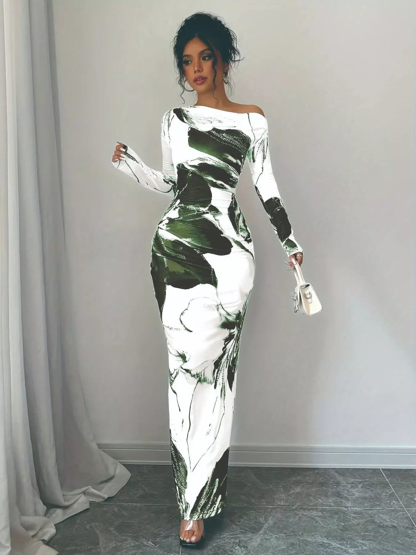 Floral One Shoulder Long Sleeve Maxi Dress - Southern Shores Clothing