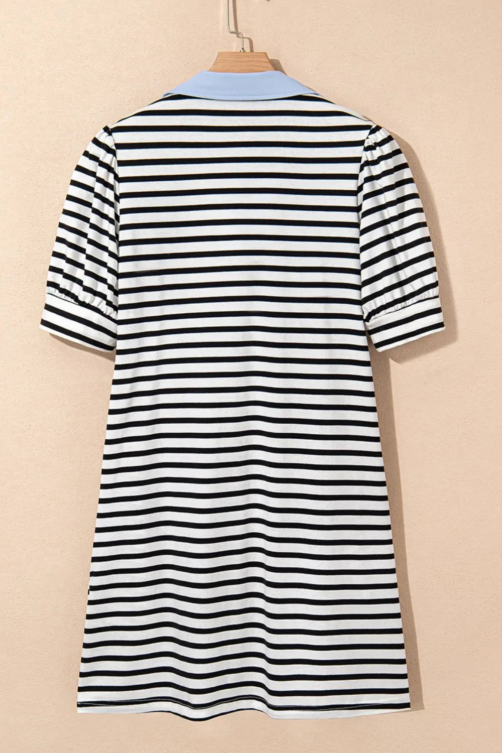 V Neck Collared Puff Sleeve Stripe Mini Dress With Pockets - Southern Shores Clothing