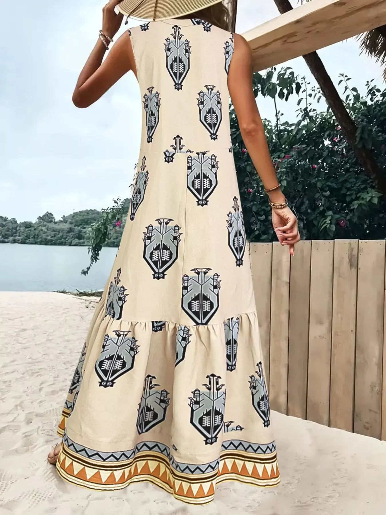 Printed Sleeveless Maxi Dress With Tiered Skirt - Southern Shores Clothing
