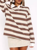 Striped Button Detail Long Sleeve Polo - Southern Shores Clothing
