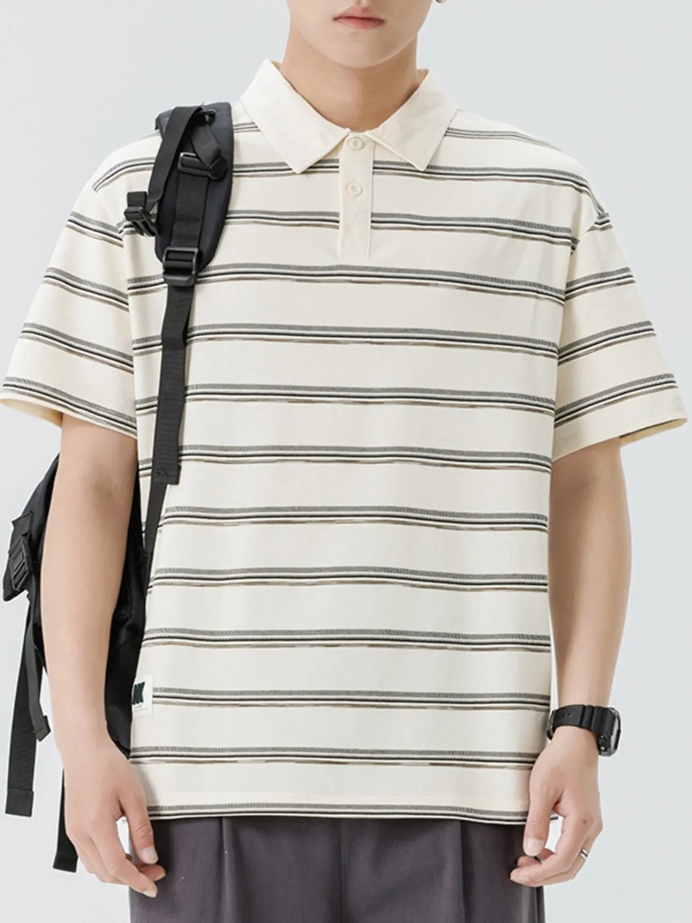 Plus Size Striped Short Sleeve Button Polo - Southern Shores Clothing