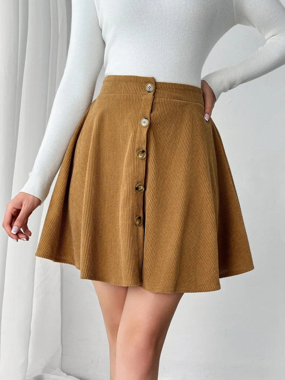 Stylish Women's Lightweight Coastal Buttoned Mini Skirt