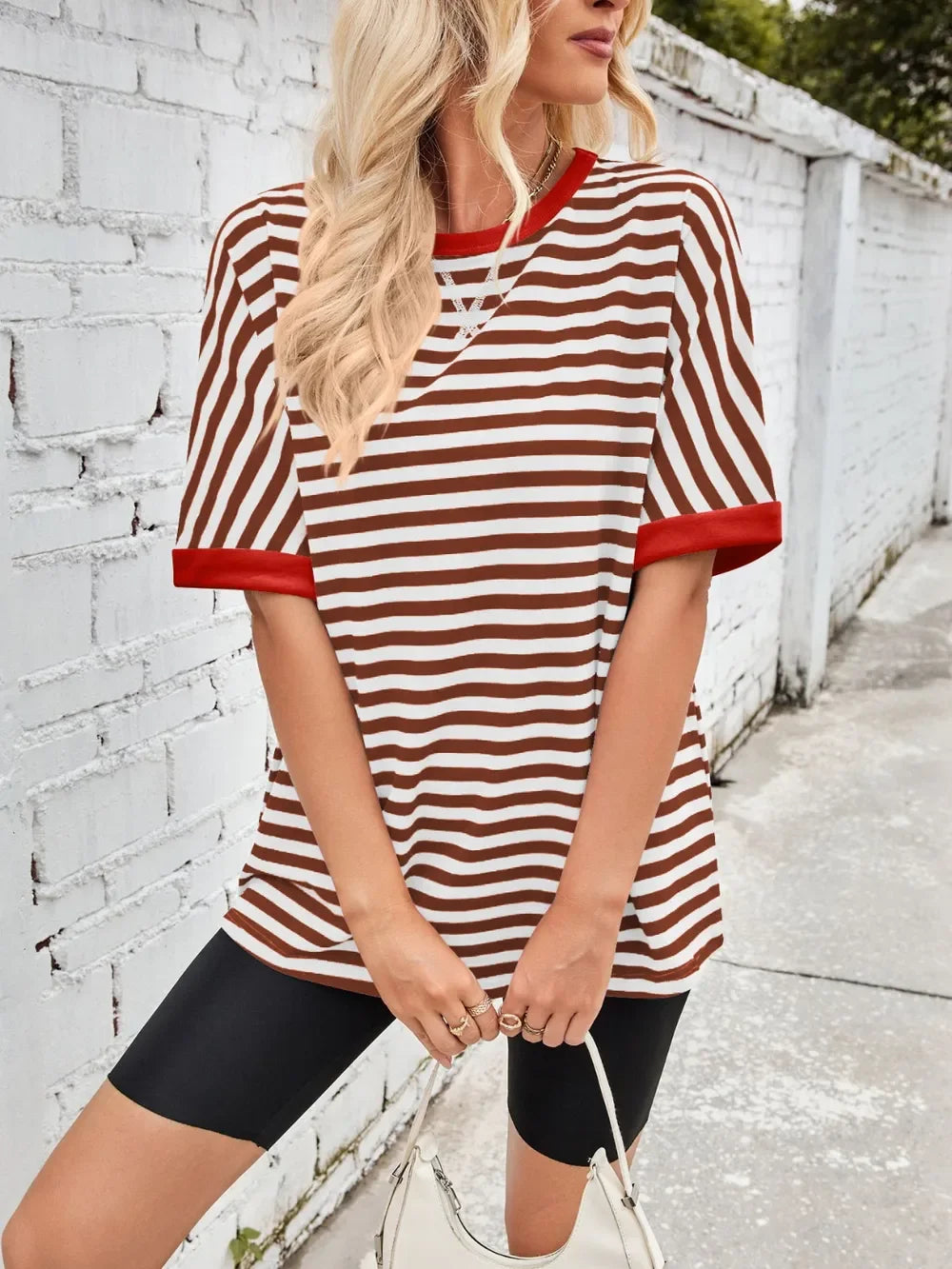 Lovelet Striped Round Neck Half Sleeve T-Shirt - Southern Shores Clothing