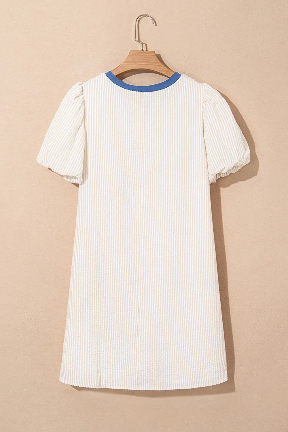 Stripe Seersucker Round Neck Puff Sleeve T Shirt Dress - Southern Shores Clothing
