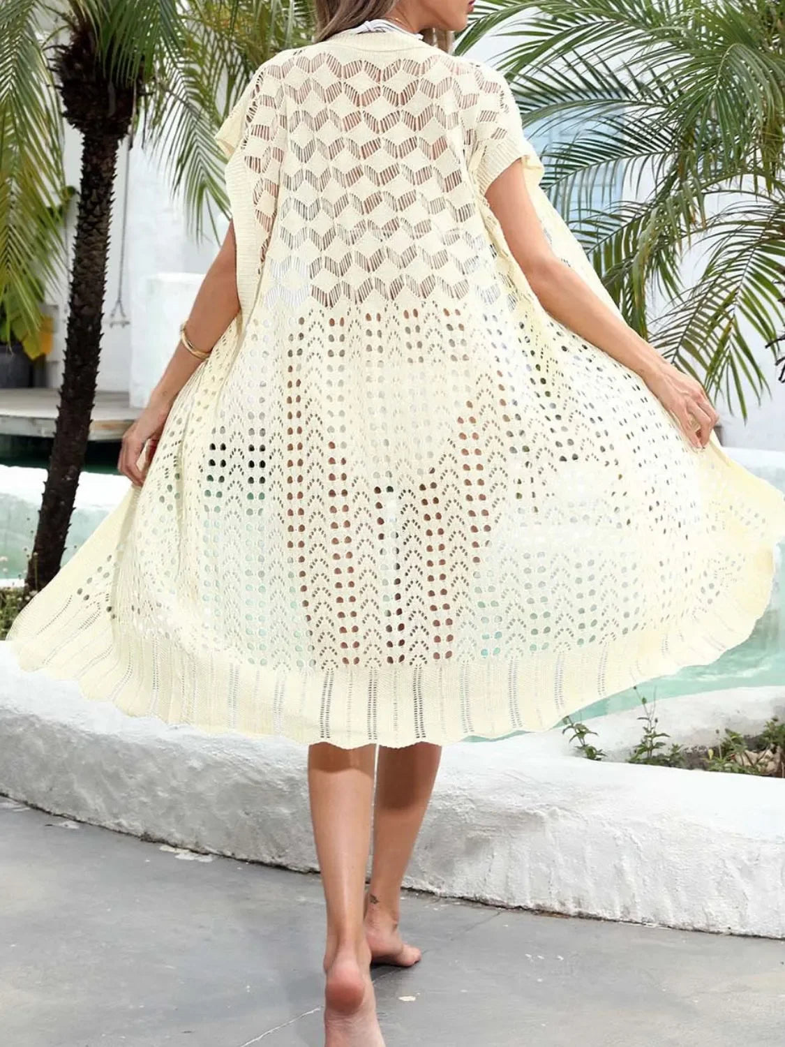 Open Front Openwork Swim Cover Up Polyester - Southern Shores Clothing