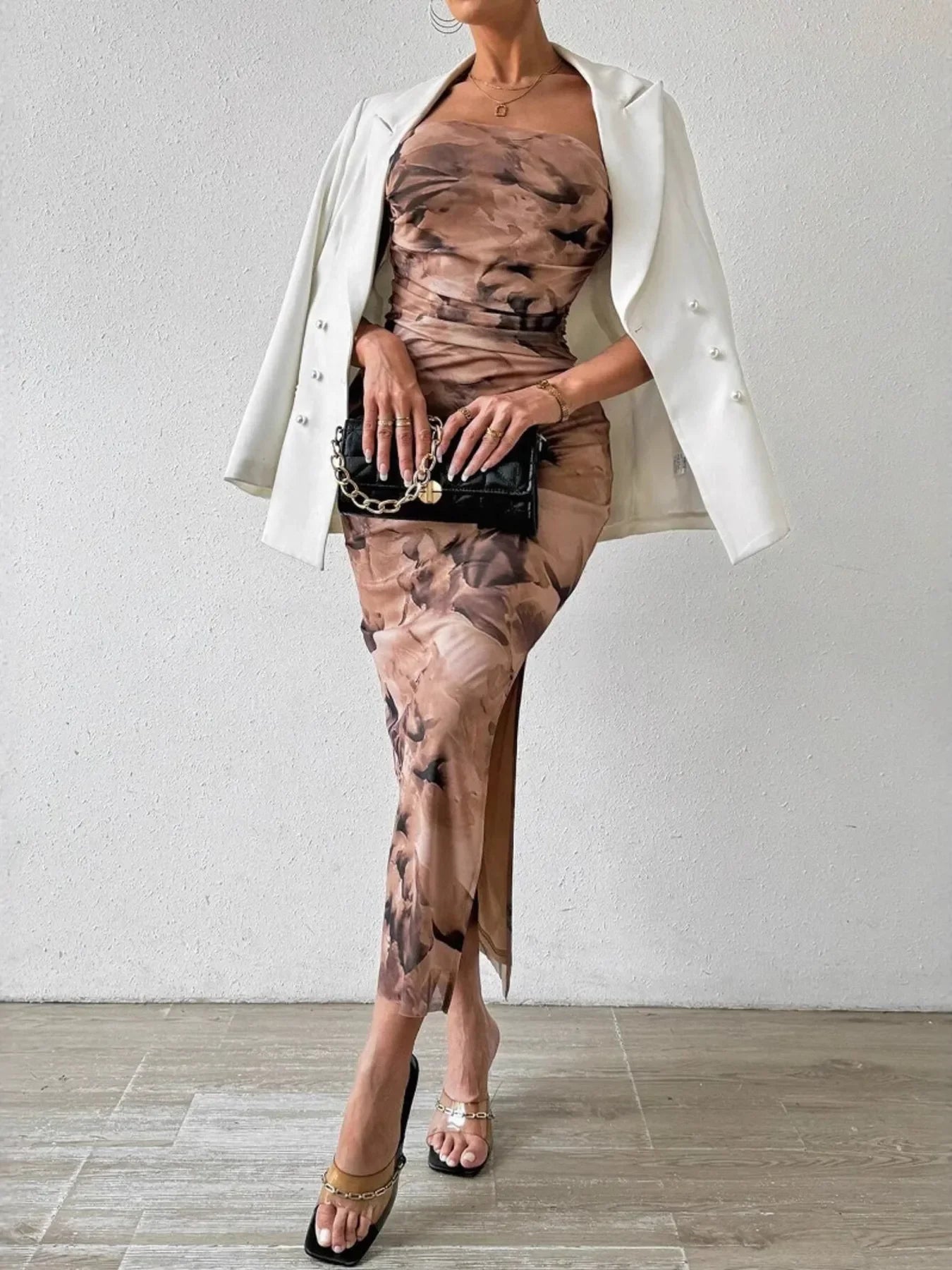Printed Side Slit Tube Dress Coastal Style - Southern Shores Clothing