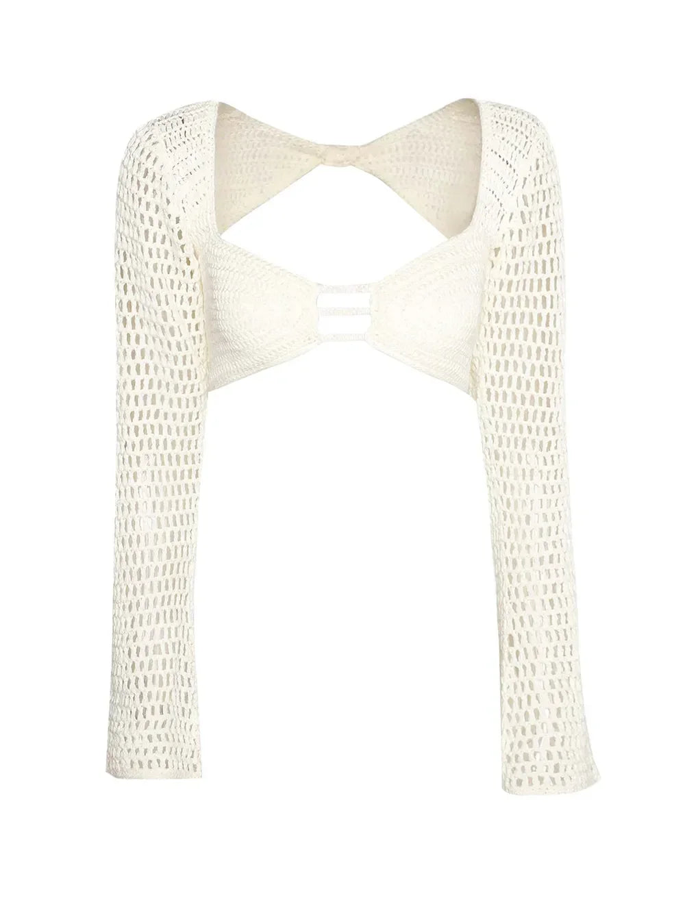Crochet Tie Front Long Sleeve Top And Maxi Skirt Two Piece Set - Southern Shores Clothing